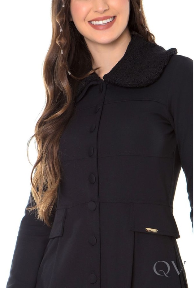VESTIDO CASACO TEDDY PRETO - HAPUK VESTIDO CASACO TEDDY PRETO - HAPUK