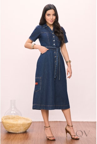VESTIDO CHEMISE COM BOLSOS EM JEANS ESCURO - TITANIUM JEANS