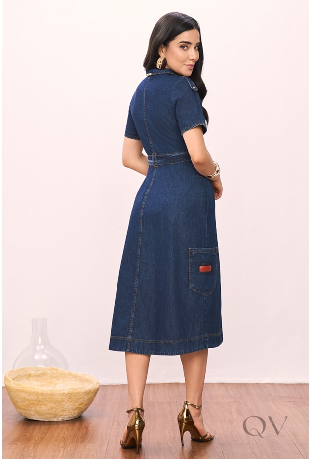 VESTIDO CHEMISE COM BOLSOS EM JEANS ESCURO - TITANIUM JEANS