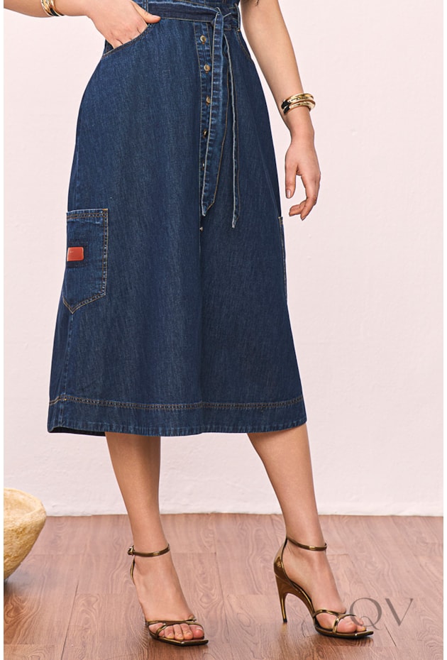 VESTIDO CHEMISE COM BOLSOS EM JEANS ESCURO - TITANIUM JEANS