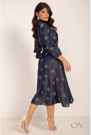 VESTIDO CHEMISE COM BORDADO EM VISCOSE DENIM AZUL - LEKAZIS