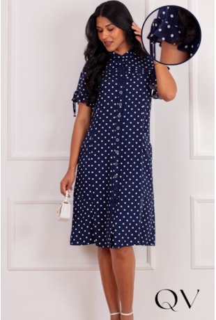 VESTIDO CHEMISE COM PÓA EM VISCOSE AZUL - PURO SHARMY