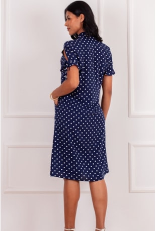 VESTIDO CHEMISE COM PÓA EM VISCOSE AZUL - PURO SHARMY