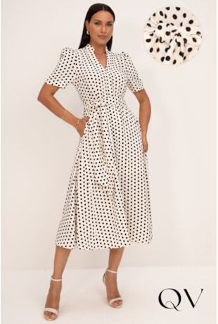 VESTIDO CHEMISE COM POÁS EM DE CREPE P&B - LEKAZIS