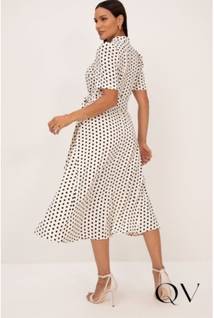 VESTIDO CHEMISE COM POÁS EM DE CREPE P&B - LEKAZIS