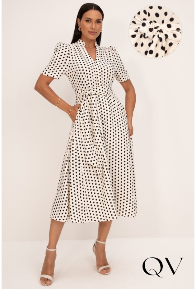 VESTIDO CHEMISE COM POÁS EM DE CREPE P&B - LEKAZIS