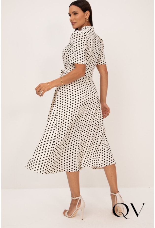 VESTIDO CHEMISE COM POÁS EM DE CREPE P&B - LEKAZIS
