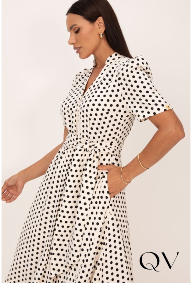 VESTIDO CHEMISE COM POÁS EM DE CREPE P&B - LEKAZIS