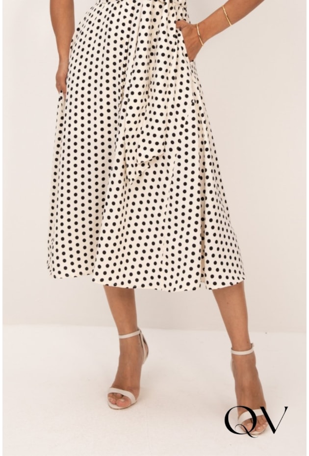 VESTIDO CHEMISE COM POÁS EM DE CREPE P&B - LEKAZIS