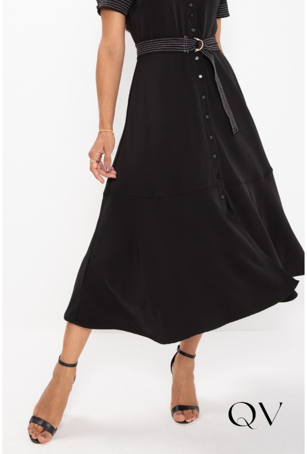 VESTIDO CHEMISE CREPE DE ALFAIATARIA PRETO - LEKAZIS