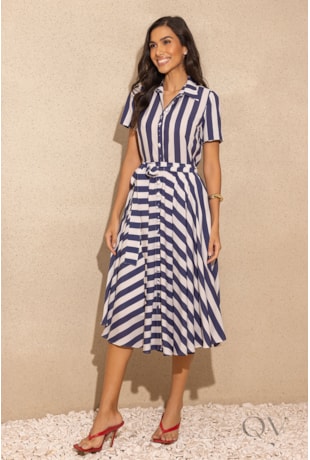 VESTIDO CHEMISE CURTO EM TOQUE DE SEDA LISTRADO - JANY PIM