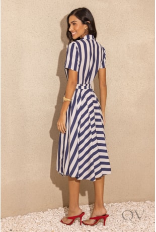 VESTIDO CHEMISE CURTO EM TOQUE DE SEDA LISTRADO - JANY PIM