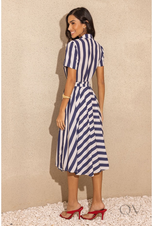 VESTIDO CHEMISE CURTO EM TOQUE DE SEDA LISTRADO - JANY PIM