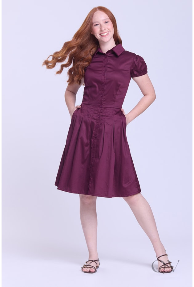 VESTIDO CHEMISE CURTO EM TRICOLINE MARSALA - HAPUK