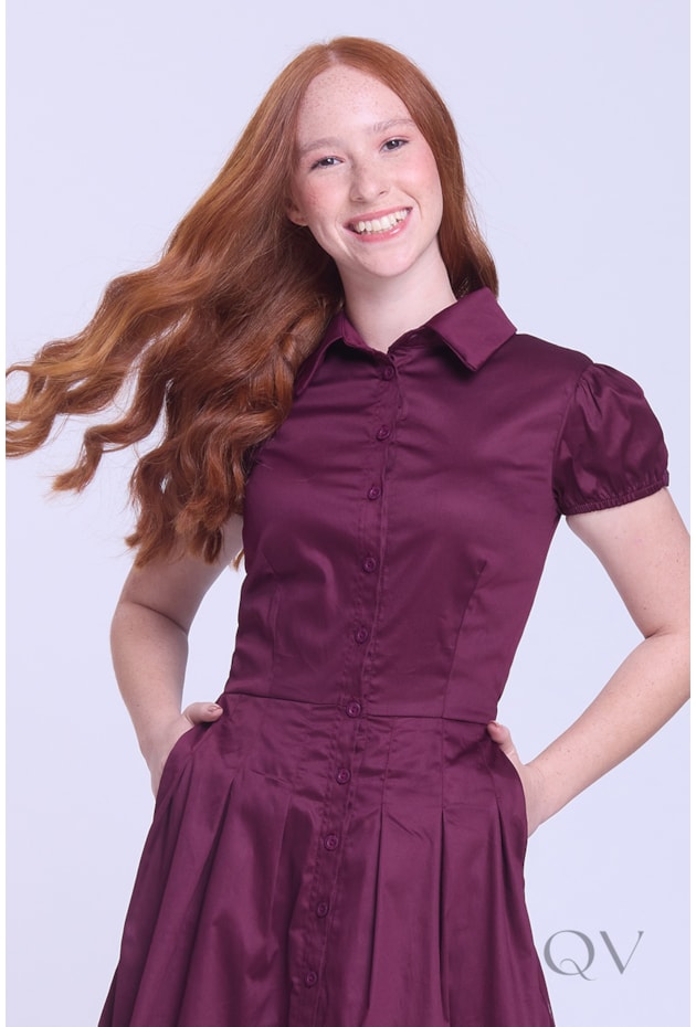 VESTIDO CHEMISE CURTO EM TRICOLINE MARSALA - HAPUK