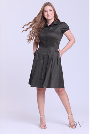 VESTIDO CHEMISE CURTO EM TRICOLINE VERDE MILITAR - HAPUK