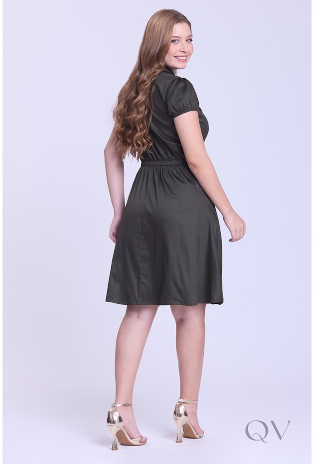 VESTIDO CHEMISE CURTO EM TRICOLINE VERDE MILITAR - HAPUK