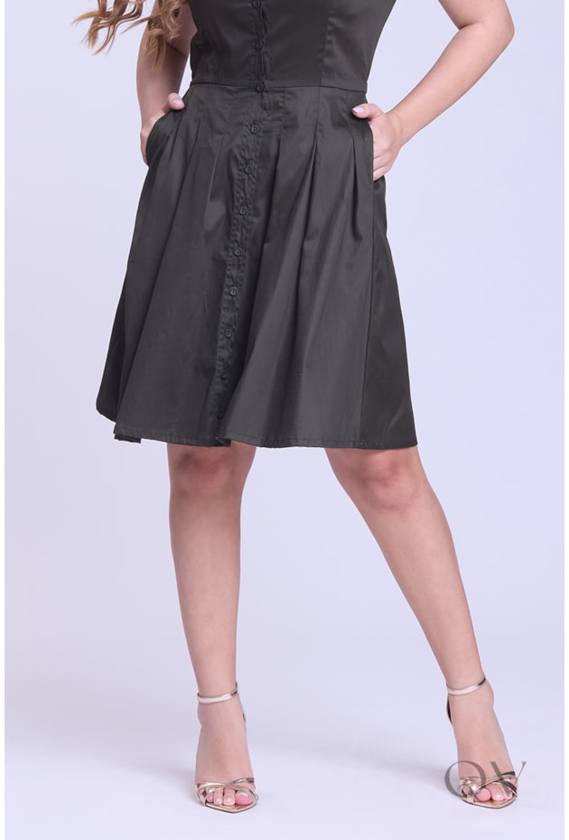 VESTIDO CHEMISE CURTO EM TRICOLINE VERDE MILITAR - HAPUK