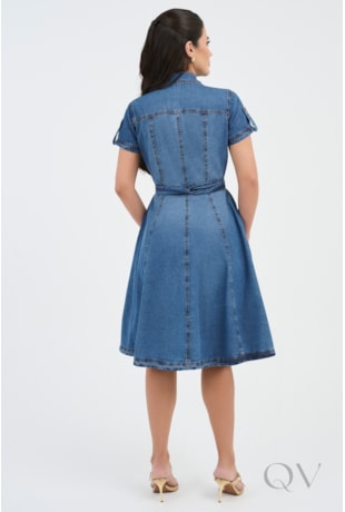 VESTIDO CHEMISE CURTO EVASÊ EM JEANS ESCURO - VIA TOLENTINO