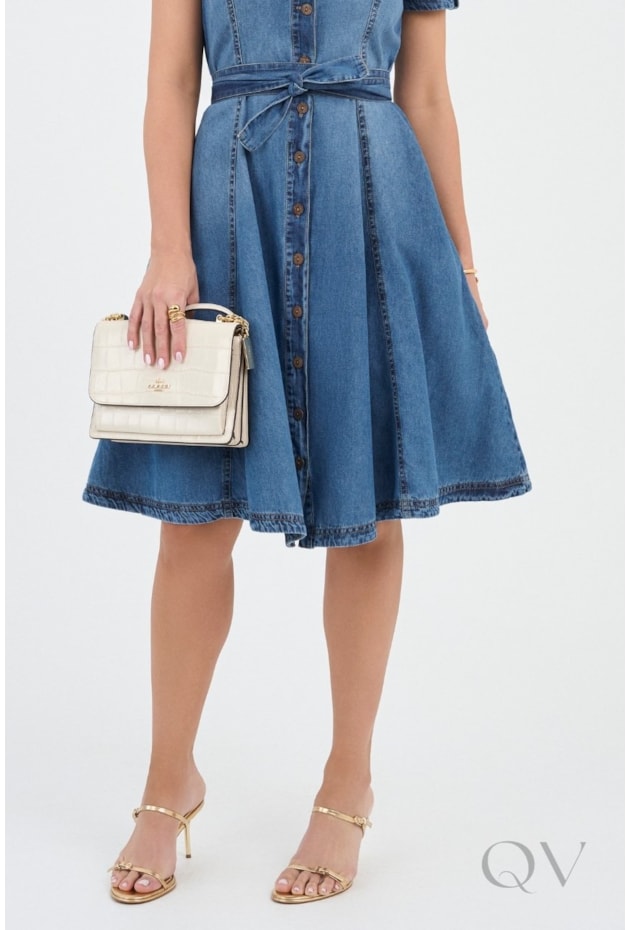 VESTIDO CHEMISE CURTO EVASÊ EM JEANS ESCURO - VIA TOLENTINO