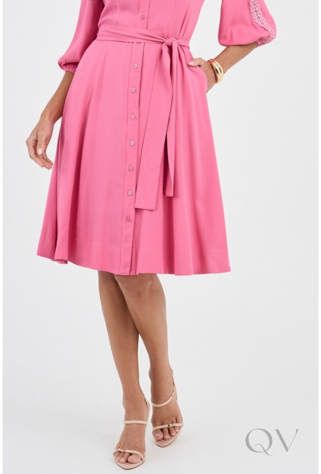 VESTIDO CHEMISE CURTO GODÊ EM VISCOSE ROSA - VIA TOLENTINO