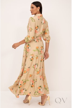 VESTIDO CHEMISE DE LONGO EM VISCOSE SICILIA OURO ESTAMPA FLORAL - LEKAZIS