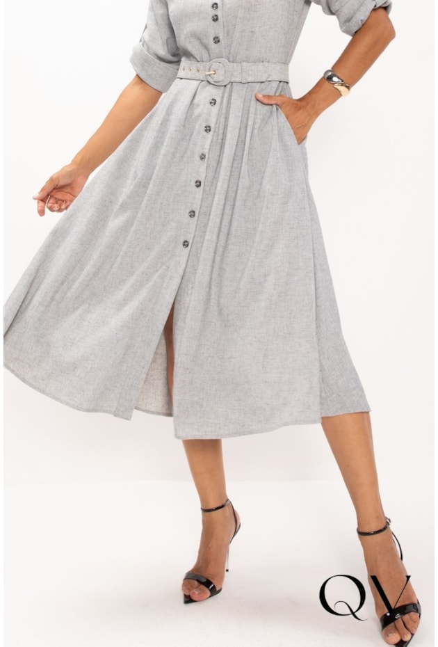 VESTIDO CHEMISE EM ALFAIATARIA CINZA MESCLADO - LEKAZIS VESTIDO CHEMISE EM ALFAIATARIA CINZA MESCLADO - LEKAZIS