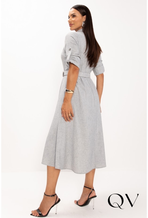 VESTIDO CHEMISE EM ALFAIATARIA CINZA MESCLADO - LEKAZIS VESTIDO CHEMISE EM ALFAIATARIA CINZA MESCLADO - LEKAZIS