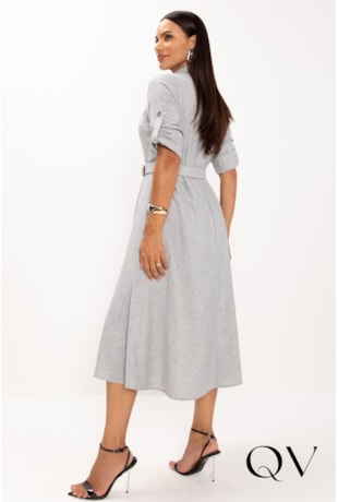 VESTIDO CHEMISE EM ALFAIATARIA CINZA MESCLADO - LEKAZIS