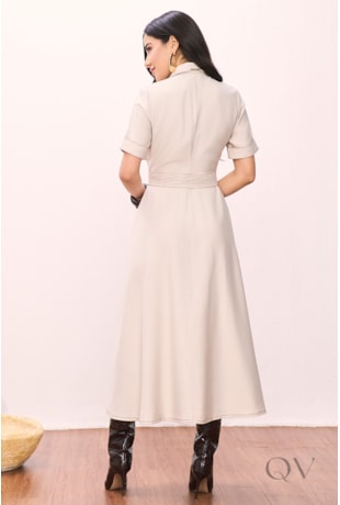 VESTIDO CHEMISE EM ALFAIATARIA DE VISCOSE QUAKER BEGE - TITANIUM JEANS