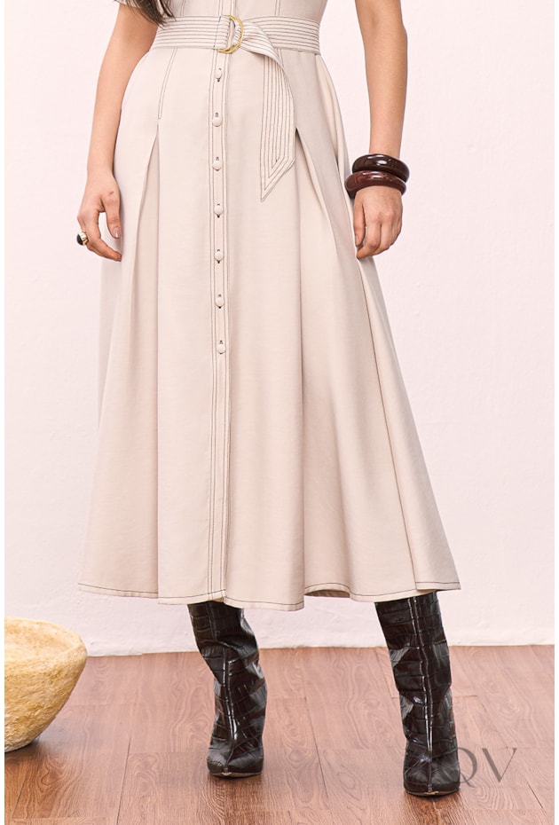 VESTIDO CHEMISE EM ALFAIATARIA DE VISCOSE QUAKER BEGE - TITANIUM JEANS