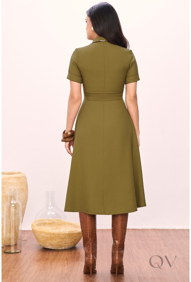 VESTIDO CHEMISE EM ALFAIATARIA DE VISCOSE QUAKER VERDE - TITANIUM JEANS