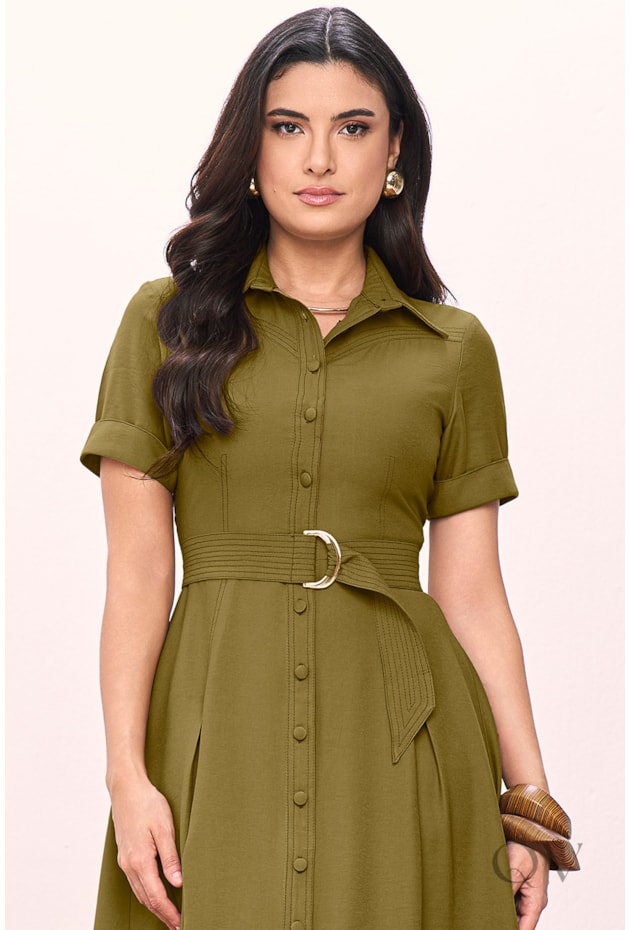 VESTIDO CHEMISE EM ALFAIATARIA DE VISCOSE QUAKER VERDE - TITANIUM JEANS