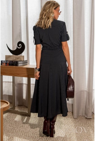 VESTIDO CHEMISE EM ALFAIATARIA RISCA DE GIZ MARINHO - LUZIA FAZZOLLI