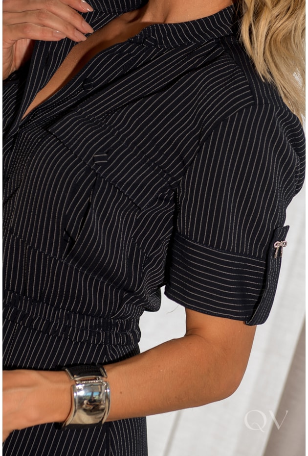 VESTIDO CHEMISE EM ALFAIATARIA RISCA DE GIZ MARINHO - LUZIA FAZZOLLI