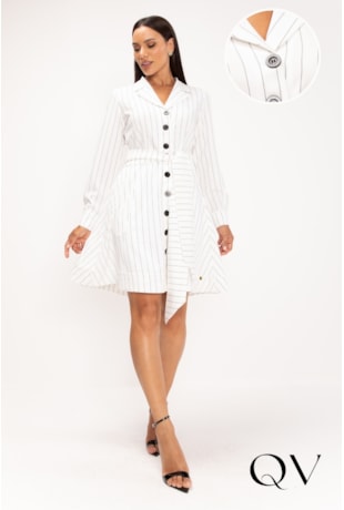 VESTIDO CHEMISE EM ALFAIATARIA RISCA DE GIZ P&B - LEKAZIS