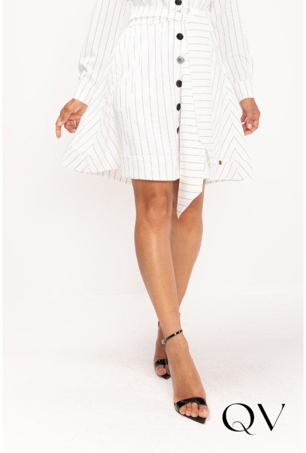 VESTIDO CHEMISE EM ALFAIATARIA RISCA DE GIZ P&B - LEKAZIS