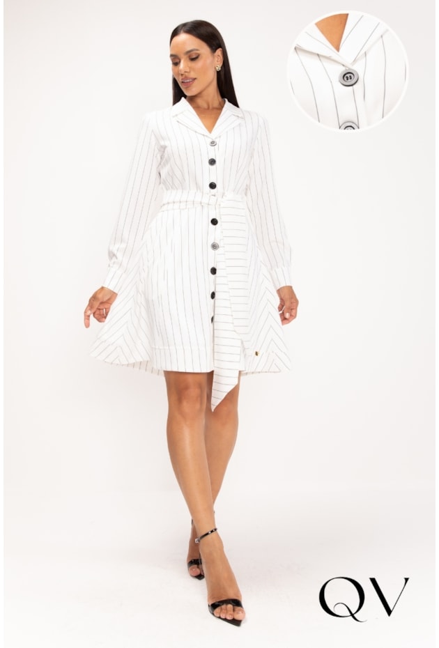 VESTIDO CHEMISE EM ALFAIATARIA RISCA DE GIZ P&B - LEKAZIS