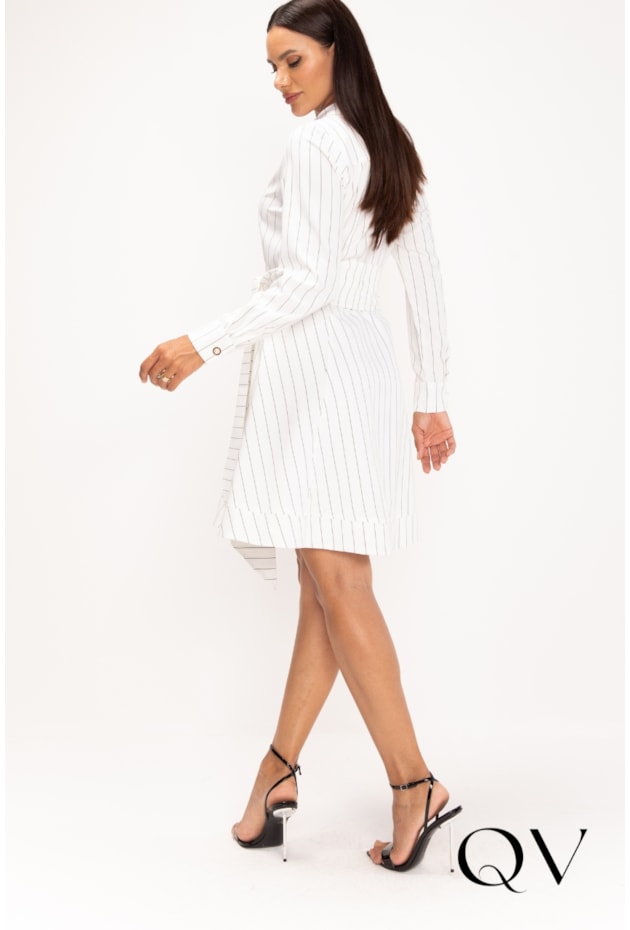 VESTIDO CHEMISE EM ALFAIATARIA RISCA DE GIZ P&B - LEKAZIS