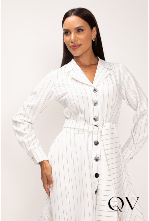 VESTIDO CHEMISE EM ALFAIATARIA RISCA DE GIZ P&B - LEKAZIS