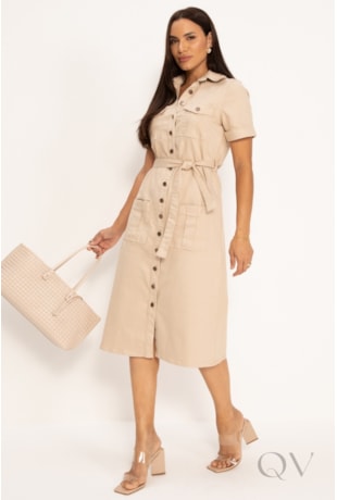 VESTIDO CHEMISE EM JEANS COLOR BEGE - LEKAZIS