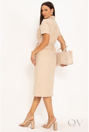 VESTIDO CHEMISE EM JEANS COLOR BEGE - LEKAZIS