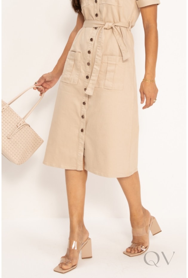 VESTIDO CHEMISE EM JEANS COLOR BEGE - LEKAZIS