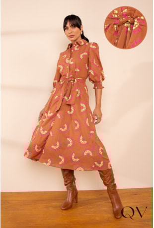 VESTIDO CHEMISE EM LAISE BORDADO CARAMELO - LEKAZIS VESTIDO CHEMISE EM LAISE BORDADO CARAMELO - LEKAZIS