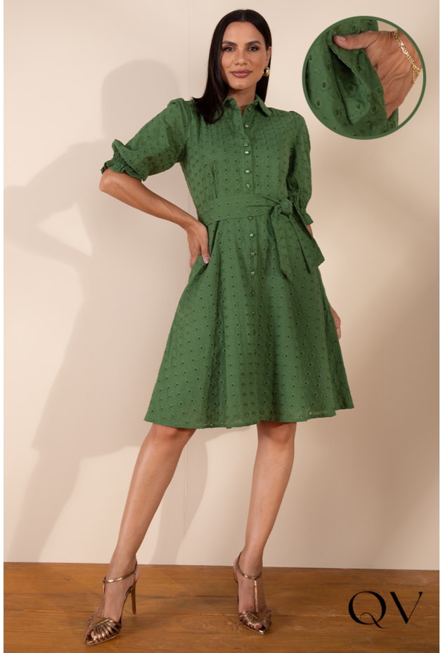 VESTIDO CHEMISE EM LAISE BORDADO VERDE - LEKAZIS VESTIDO CHEMISE EM LAISE BORDADO VERDE - LEKAZIS