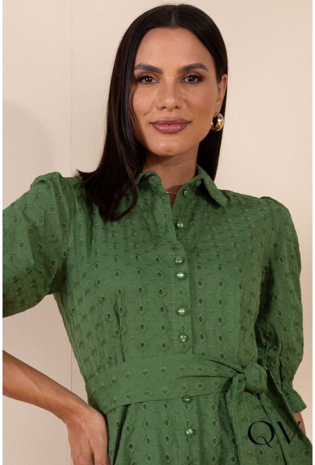 VESTIDO CHEMISE EM LAISE BORDADO VERDE - LEKAZIS VESTIDO CHEMISE EM LAISE BORDADO VERDE - LEKAZIS