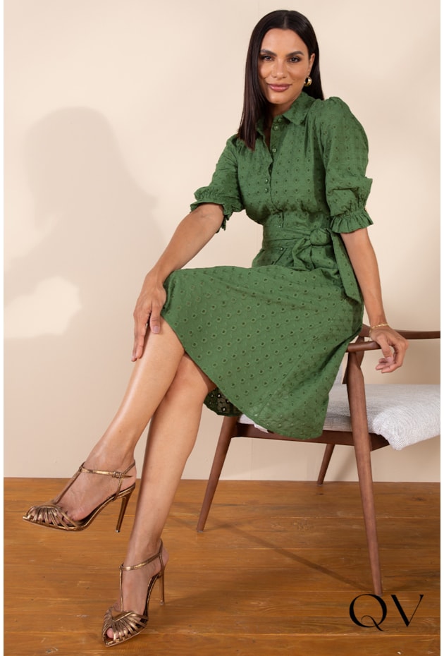 VESTIDO CHEMISE EM LAISE BORDADO VERDE - LEKAZIS VESTIDO CHEMISE EM LAISE BORDADO VERDE - LEKAZIS