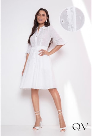 VESTIDO CHEMISE EM LAISE BRANCO - LEKAZIS