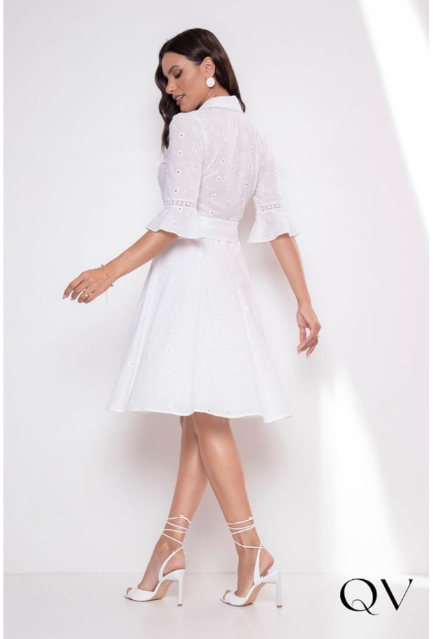 VESTIDO CHEMISE EM LAISE BRANCO - LEKAZIS