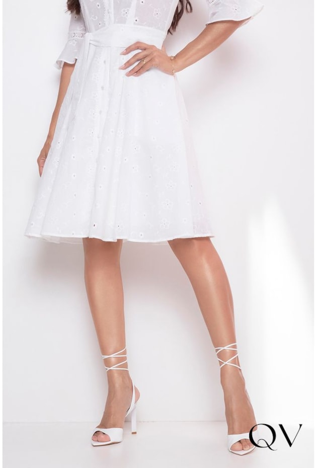 VESTIDO CHEMISE EM LAISE BRANCO - LEKAZIS